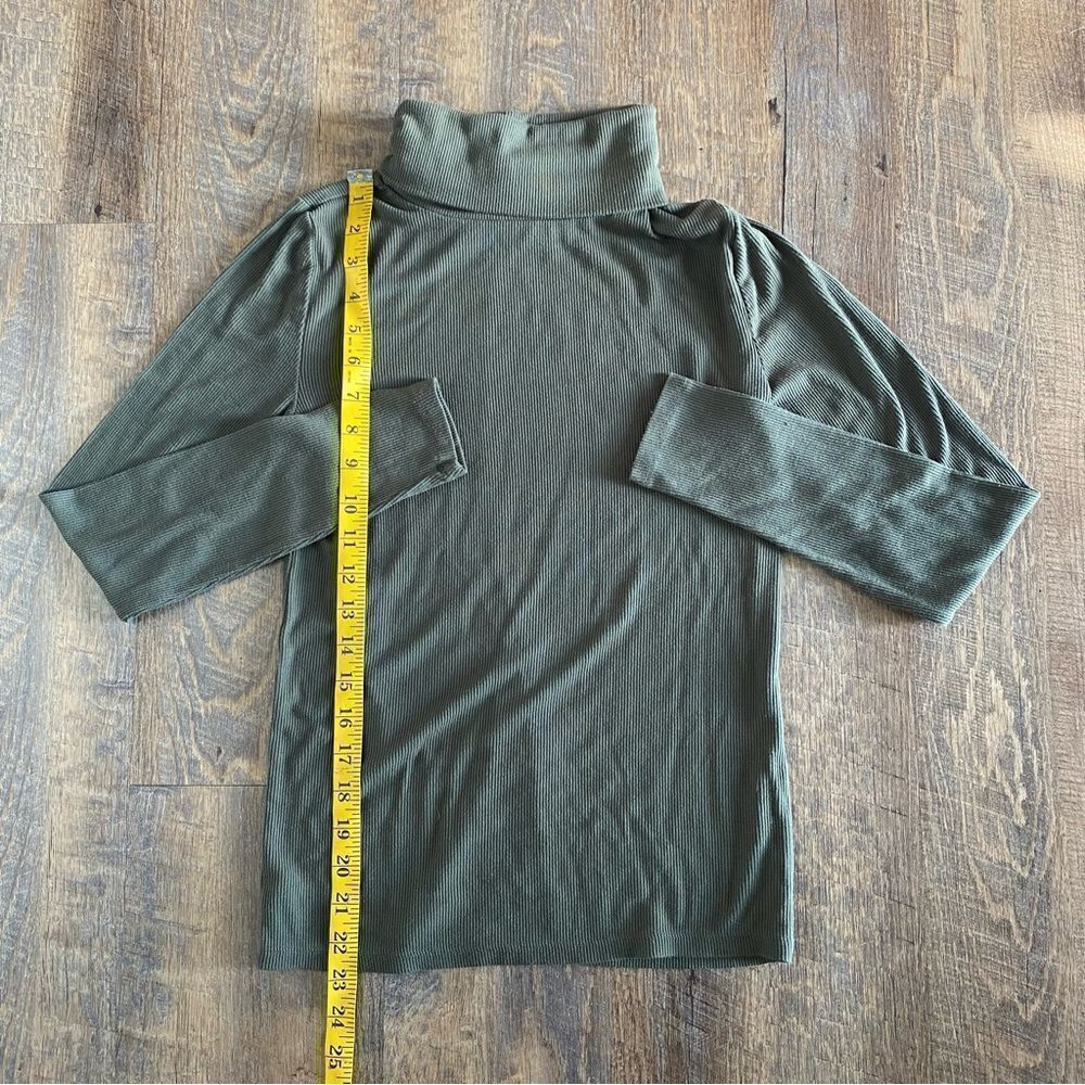 Loft Ribbed Turtleneck Shirt Long Sleeves XS Stretch Olive Green - Picture 9 of 10